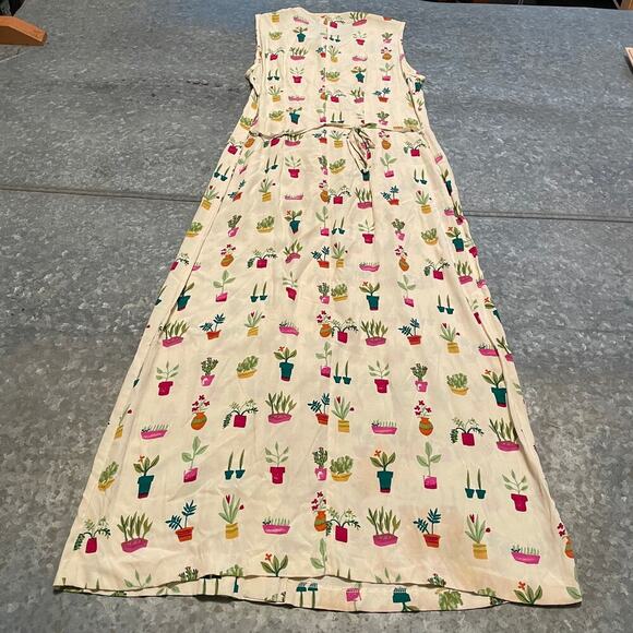 Vintage Central Falls House Plants Succulents Pleated Maxi Dress Small 6 USA 90s - Picture 9 of 16